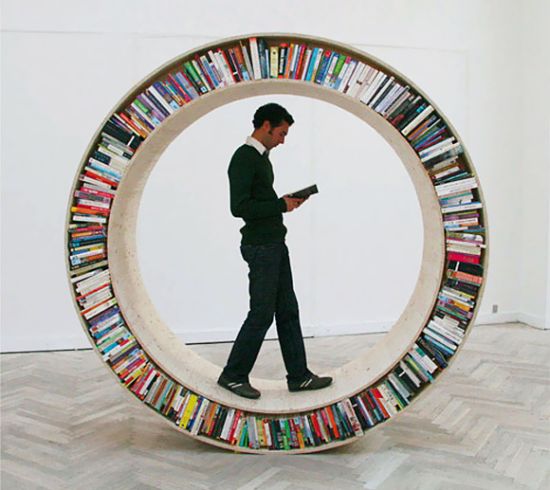 circular walking bookshelf