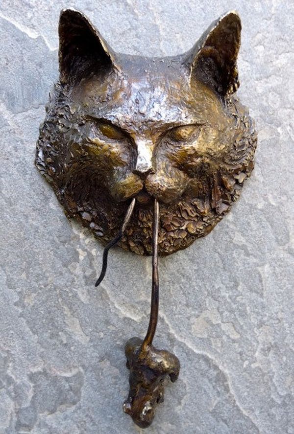 Bronze cat and mouse door knocker