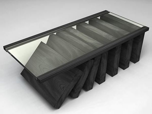 Tilted Wood & Glass Coffee Table Design