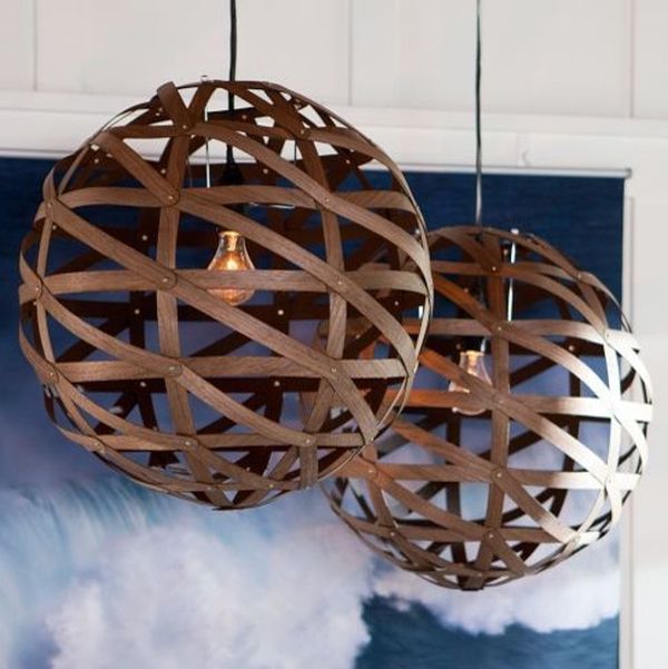 Wood veneer pendant lights