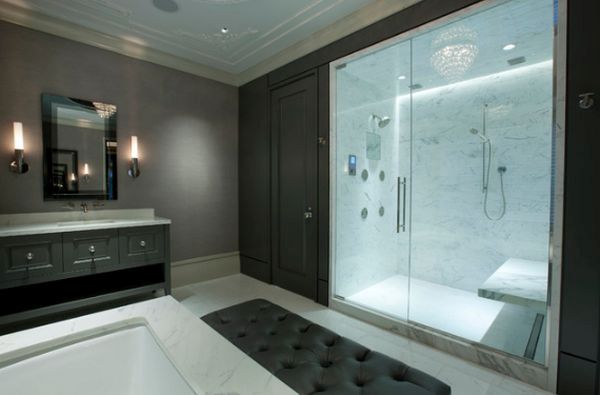 Glass-enclosed Walk-in shower