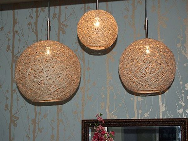 Hemp-string pendant lights