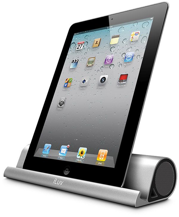 A speaker and an iPad stand