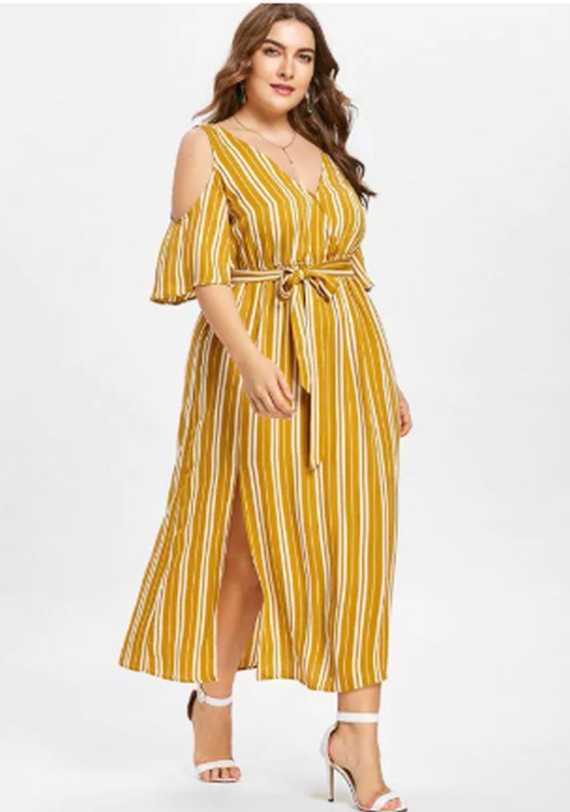 Plus Size Striped High Split Dress