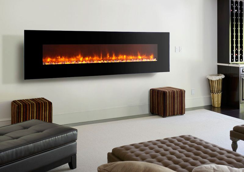 A wall mounted indoor electric fireplace