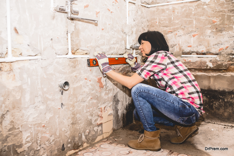 woman Revamping bathroom