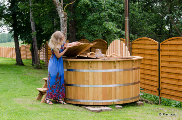Setting Up a Wooden Hot Tub in Garden