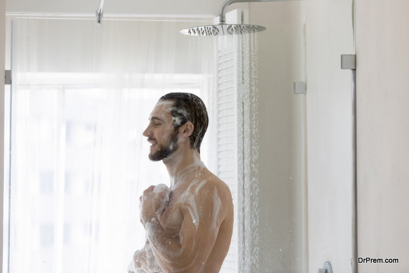 man taking shower