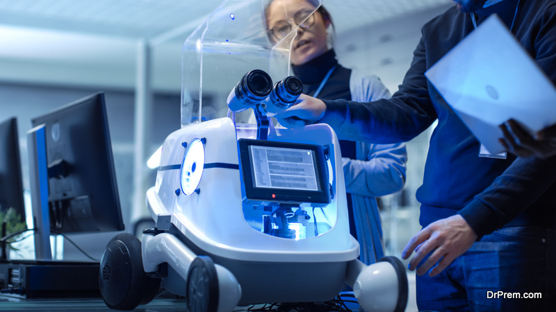 Close-up Shot of a Robot in a Modern Laboratory Research center