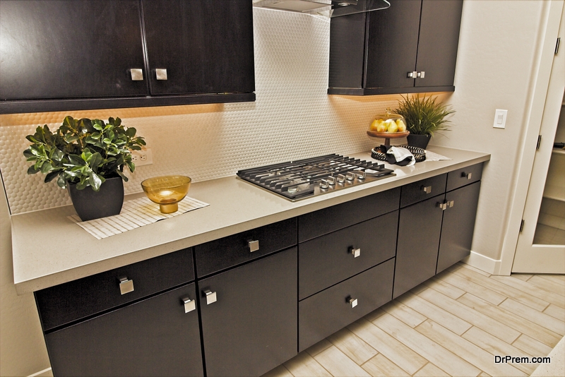 Kitchen Counter Top With Cook Top And Decorator Items
