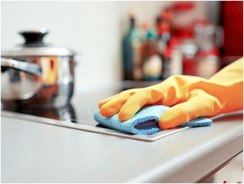 cleaning the kitchen